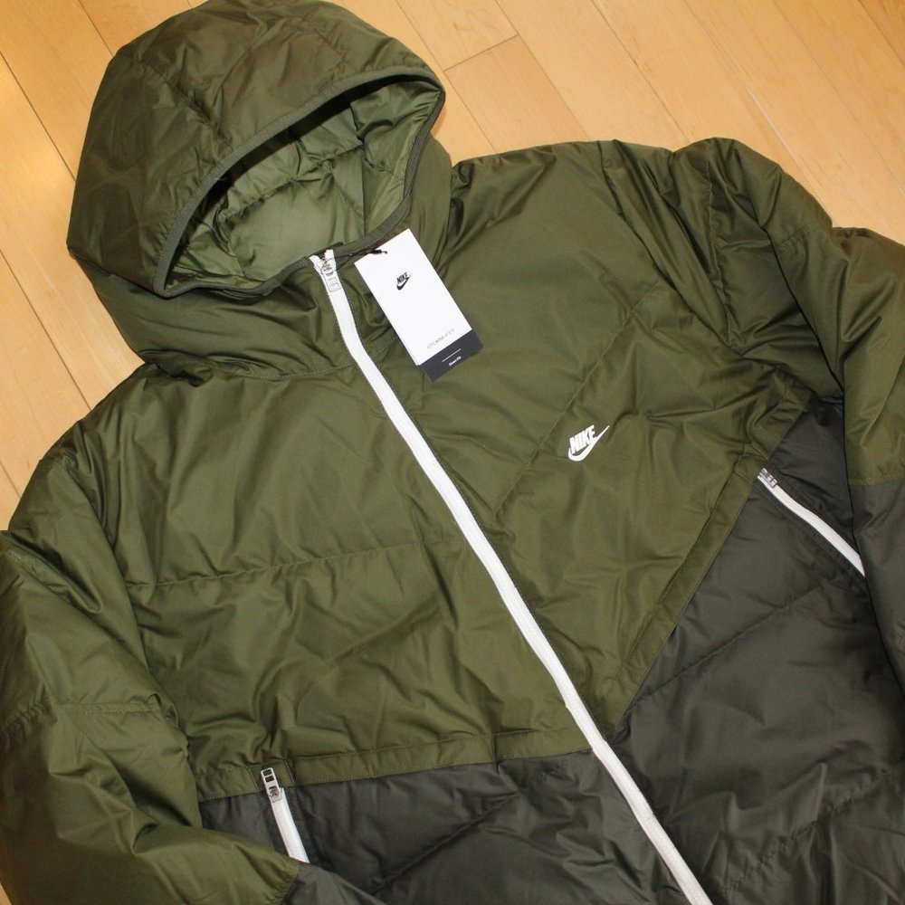NWT NIKE MEN'S PUFFER DOWN WINTER FULL ZIP JACKET‎ GREEN BLACK